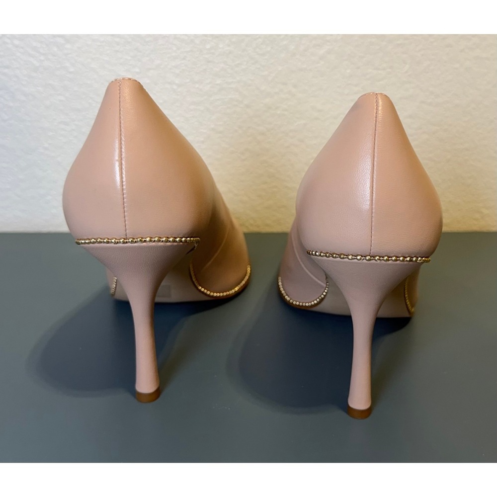 Coach Samantha Bead Chain Pointed Toe Pumps Beechwood Leather Nude Heels Size 8 - Picture 5 of 9